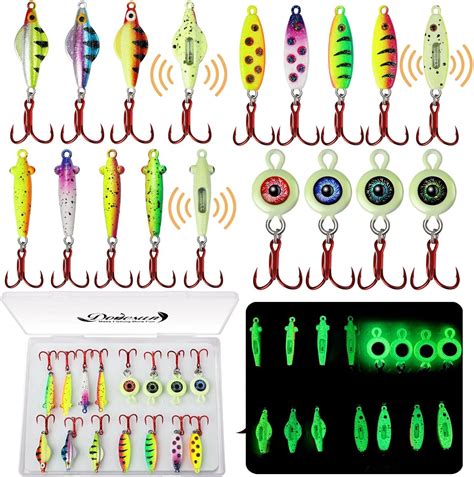 Dovesun Ice Fishing Jigs Ice Fishing Lures Kit Rattling Glow Ice