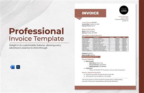 Free Professional Invoice Template - Download in Word, PSD | Template.net