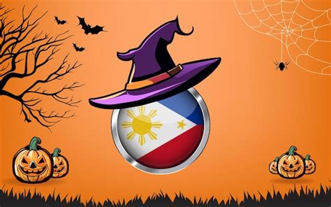 Premium Vector | Philippines round flag with happy halloween banner or party invitation ...