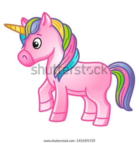 Cute Pink Unicorn Rainbow Manevector Cartoonish Stock Vector Royalty Free 1454393729