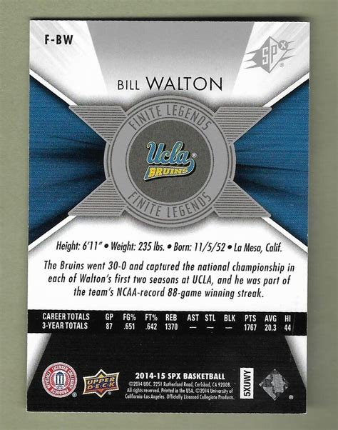 BILL WALTON 2014 15 SPX BASKETBALL SP INSERT F BW 799 UCLA NBA HOF EBay