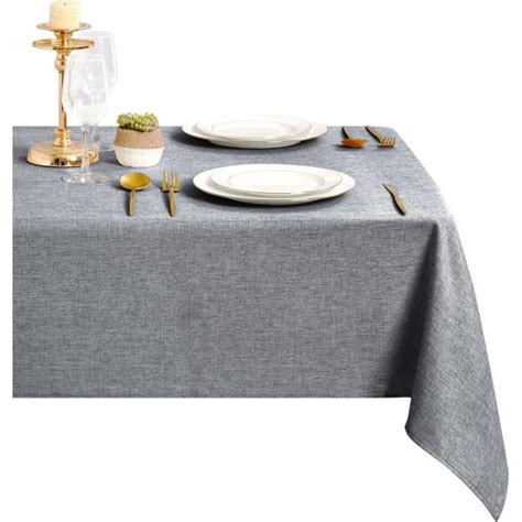 Nappe Gris Aspect Lin Lavable Et Imperm Able Pour Salle Manger