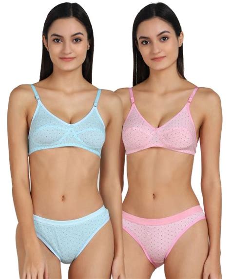 Buy Aamarsh Women Cotton Bra Panty Set For Lingerie Set Pack Of Color Blue Pink