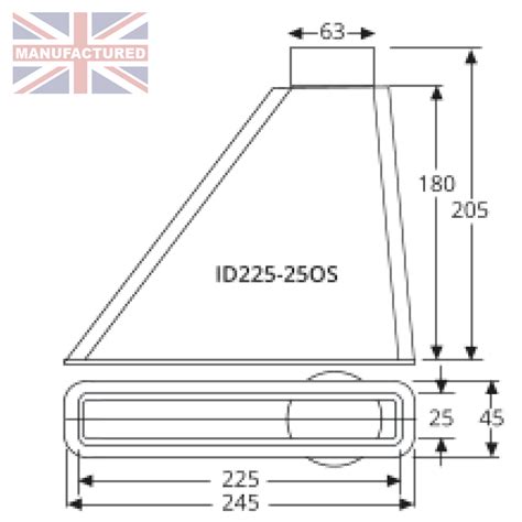 AIR INTAKE DUCT 225 X 25mm 2 Piece Rectangular Inlet 63mm Offset