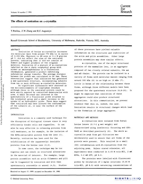 PDF The effects of sonication on α crystallin