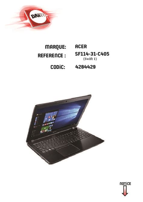 Notice ACER SWIFT 1 SF114 31 C405 Micro Ordinateur Portable Trouver