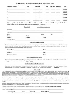 Fillable Online Bullhead City Barracudas Forms Documentation Fax