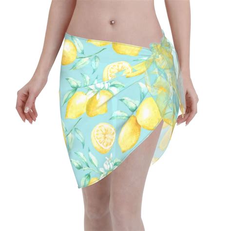 Ocsxa Yellow Lemon Print Sarong Coverups For Women Bathing Suit Wrap Swimsuit Skirt Beach Bikini