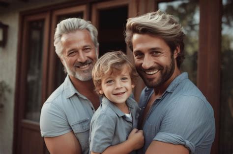 Retrato De Una Feliz Pareja Gay Con Su Hijo Generative Ai Foto Premium