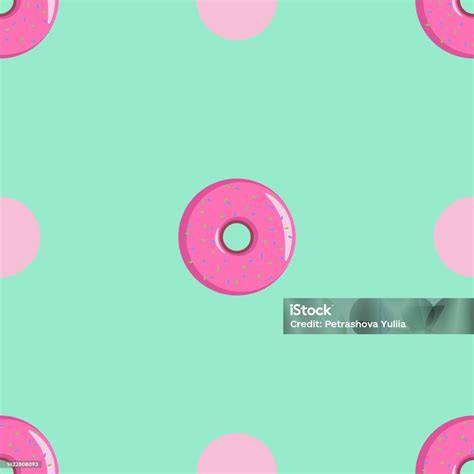 Seamless Pattern With Pink Donut With Sprinkles Mint Background With