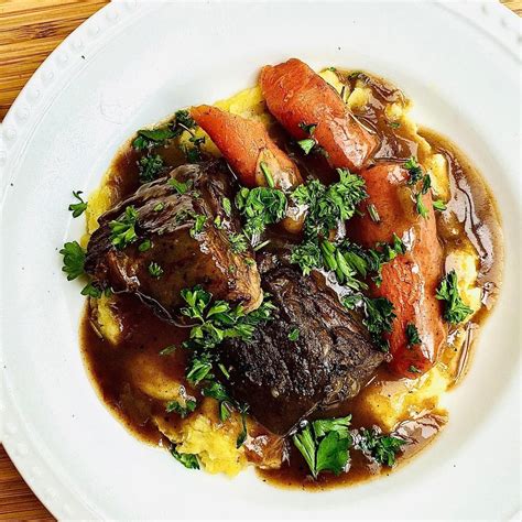 Homemade Braised Short Ribs With Garlic Mashed Potatoes And Carrots