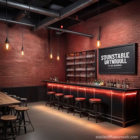 Industrial-Sustainable Nightclub Bar Design with Red Exposed Brick Walls | Stable Diffusion Online