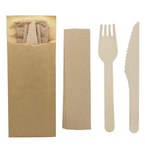 Wooden Cutlery Kit Fork Knife And Napkin 1 200 Units