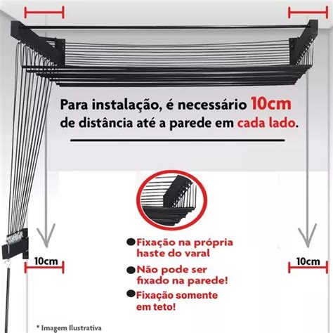 Varal De Teto Individual Varetas Alum Nio Preto Cm Mercadolivre