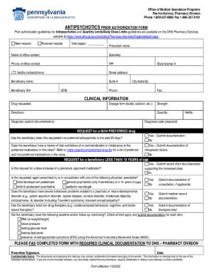 Fillable Online Antipsychotics Prior Authorization Form Pa Gov Fax