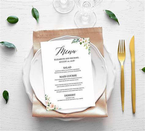 Wedding Dinner Menu Template Editable Printable PDF 4x9 5x7 - Etsy