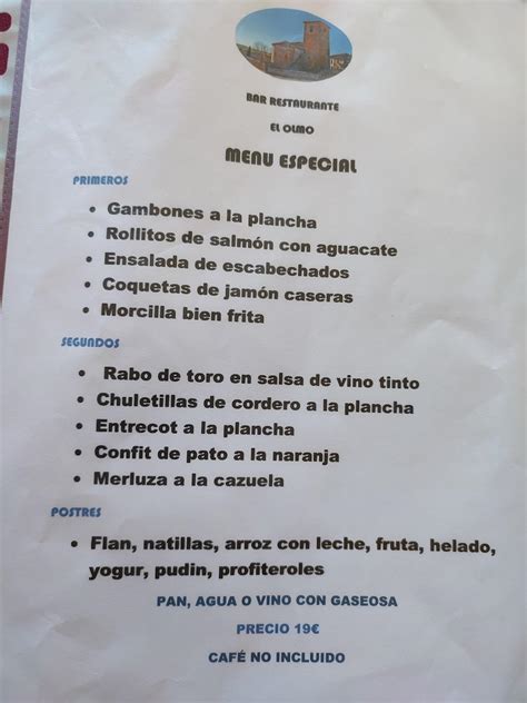 Menu at Bar Restaurante El Olmo, Barbolla