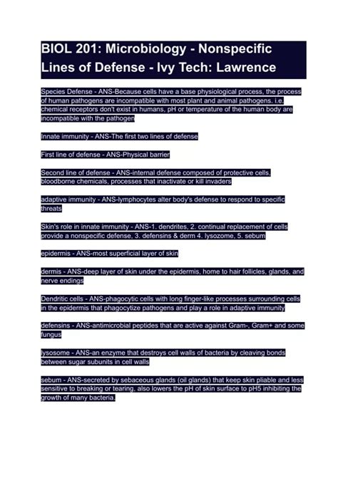 Biol Microbiology Nonspecific Lines Of Defense Ivy Tech