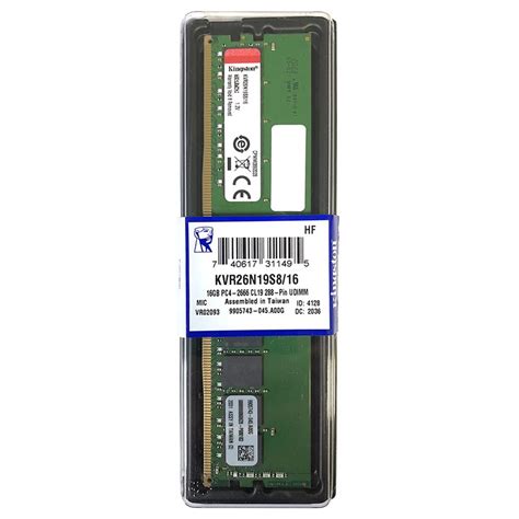 Memória RAM Kingston, 16GB DDR4 2666mhz, CL19 - KVR26N19S8/16