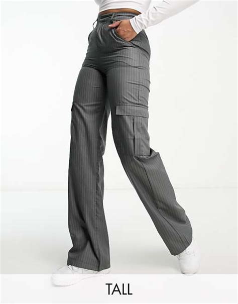 Heartbreak Tall Wide Leg Cargo Pants In Gray Pinstripe Part Of A Set