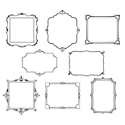 Set Of 7 Different Black And White Ornate Frames With White Background