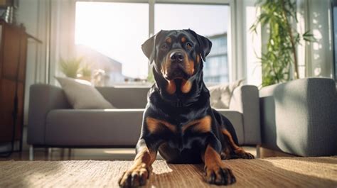 Premium Photo | Portrait of a rottweiler dog in an apartment home ...