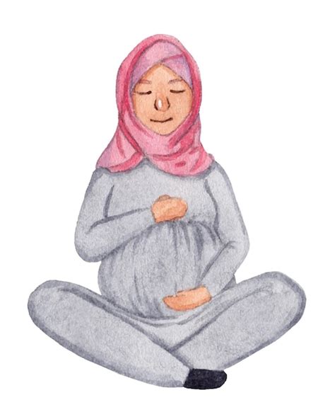 Premium Vector Watercolor Pregnant Muslim Girl In Pink Hijab