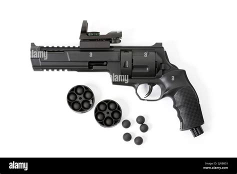 Co2 revolver with rubber bullets on white background Stock Photo - Alamy