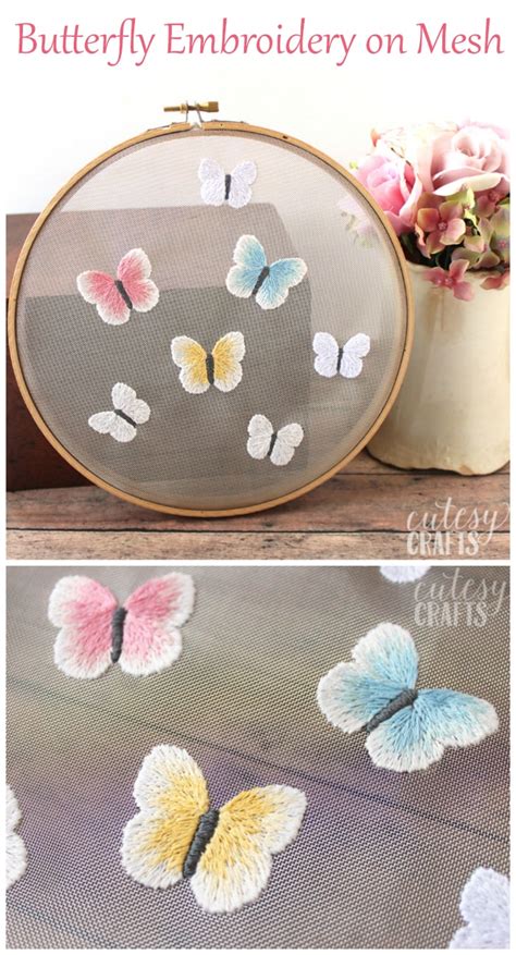 Butterfly Embroidery Hoop on Mesh - Cutesy Crafts