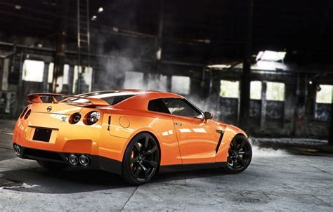 Wallpaper Orange, Nissan, GT-R, Car, Smoke, Sport, Wheels, Rear for mobile and desktop, section ...