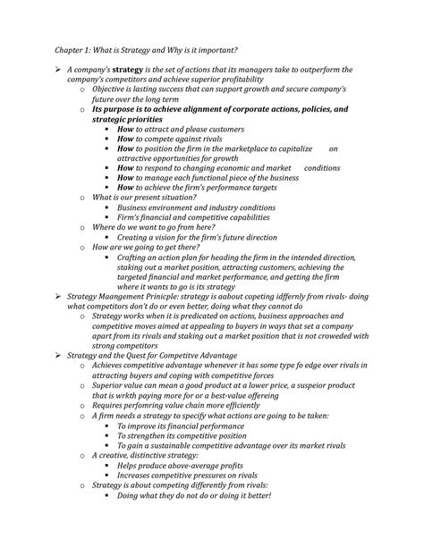 MGT Chapter 1 Summary Book Crafting And Executing Strategy