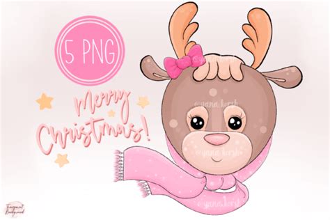 Reindeer Clipart, Merry Christmas Png Graphic by YanaArt · Creative Fabrica