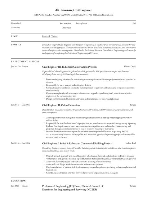 Civil Engineer Resume & Writing Guide | +12 Resume Templates | 2019