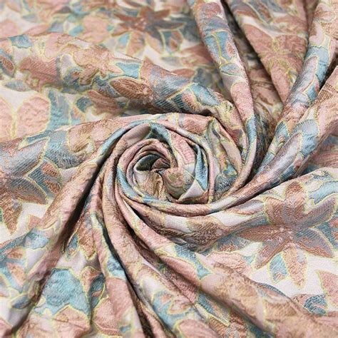 Tissu Brocard Fleur Rose Nacre Turquoise Vendu Au M Tre