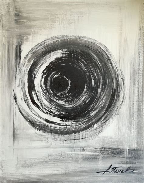 Black White Circle Abstract Painting By A Penev Acrylic On Paper