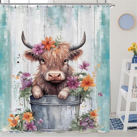 Amazon Laifzere Cute Baby Highland Cow Shower Curtain Farmhouse