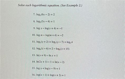 Solved Solve each logarithmic equation. Specifically | Chegg.com