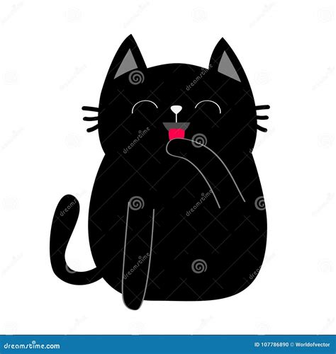 Black Cat Cat Licking Paw Hand Face Head Tongue Moustaches Pawprint