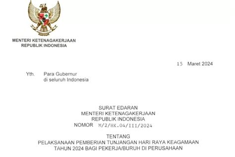 THR CAIR Menjelang Lebaran Menaker Terbitkan Surat Edaran Pembayaran