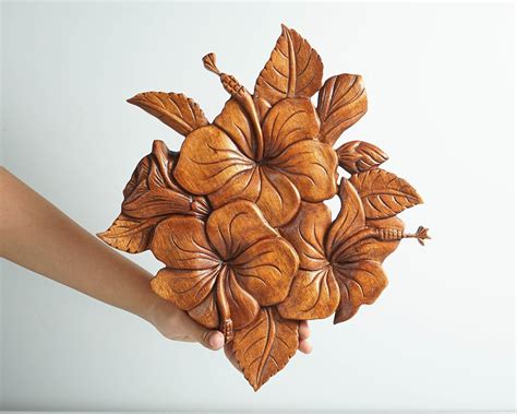 Hibiscus Flower Decor Wooden Hibiscus Hibiscus Wall Art Wood Carving