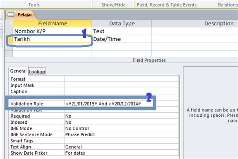 MEMASUKKAN VALIDATION RULE DAN VALIDATION TEXT DI MS ACCESS