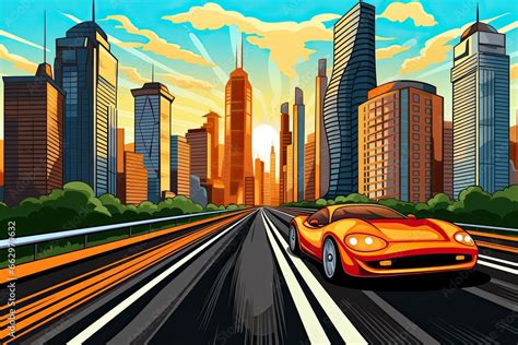 Sleek Car Clipart Zooming City Highway With Skyscrapers Car Clipart