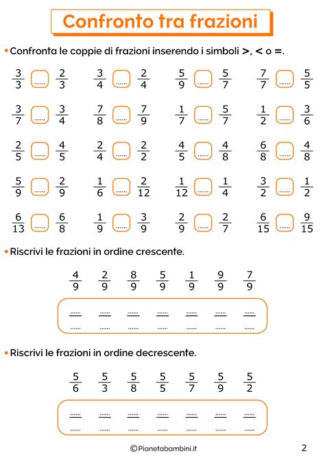 Confronto Tra Frazioni Esercizi Per La Scuola Primaria