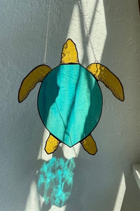 Glass Sea Turtle Sea Turtle Suncatcher Stained Glass Sea Turtle Tropical Suncatcher Beach