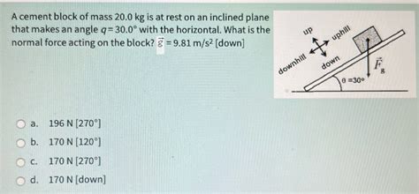 Solved A Cement Block Of Mass Kg Is At Rest On An Inclined Plane