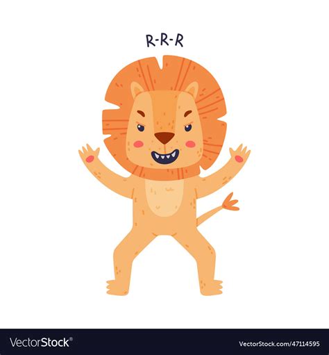 Funny lion character with mane standing Royalty Free Vector