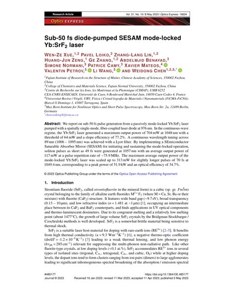 Pdf Sub Fs Diode Pumped Sesam Mode Locked Yb Srf Laser