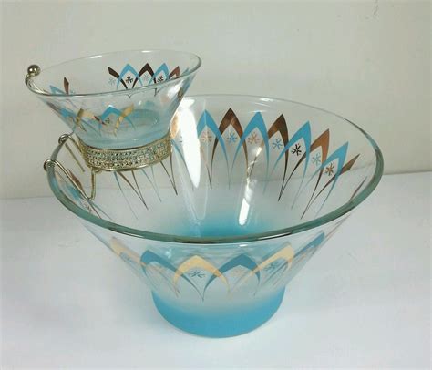 Vintage Chip Dip Bowls Set Retro Turquoise Gold Anchor Hocking Atomic ...