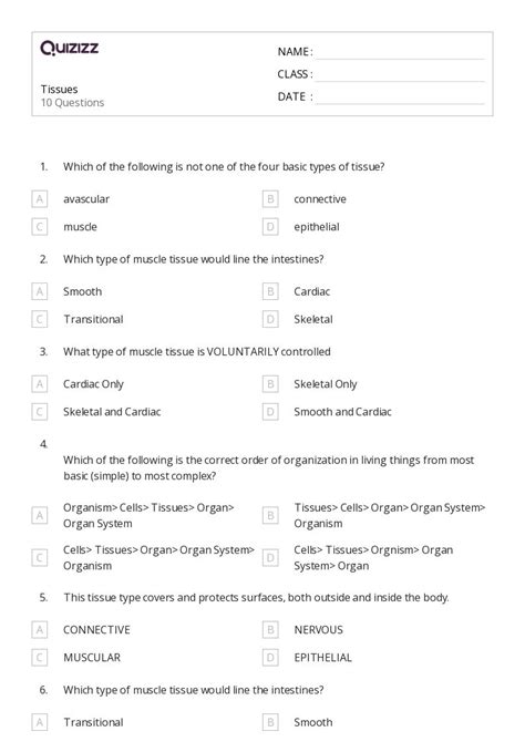 Tissues Worksheets For Th Class On Quizizz Free Printable