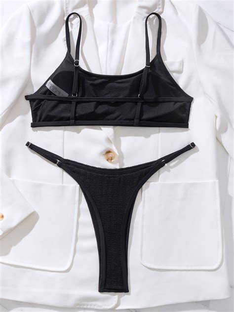 Maillot De Bain Bikini Femme Noir Stretch Taille Basse Été Plage Maillots De Bain Milanoo